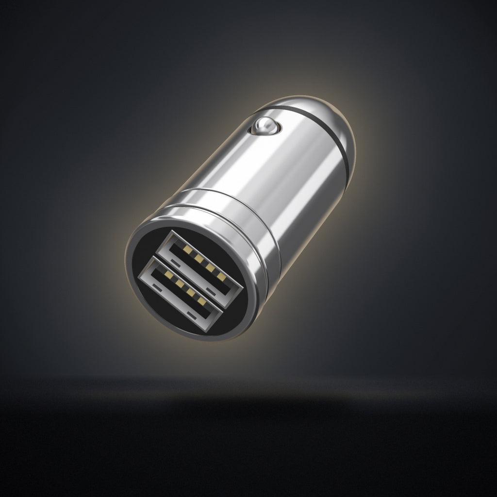 Newmine Bullet Car Charger – Dual USB 3.1A, Premium Metal Design